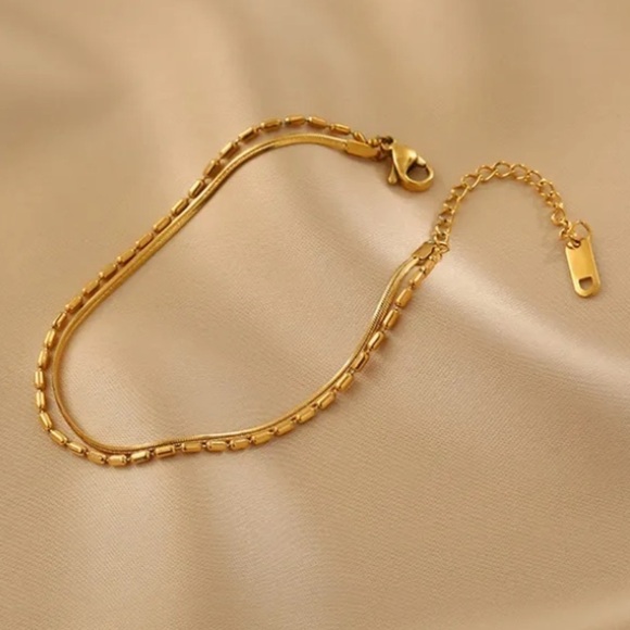 𝅺new Double Layer Gold Snake Herringbone Chain Bracelet - Picture 6 of 9